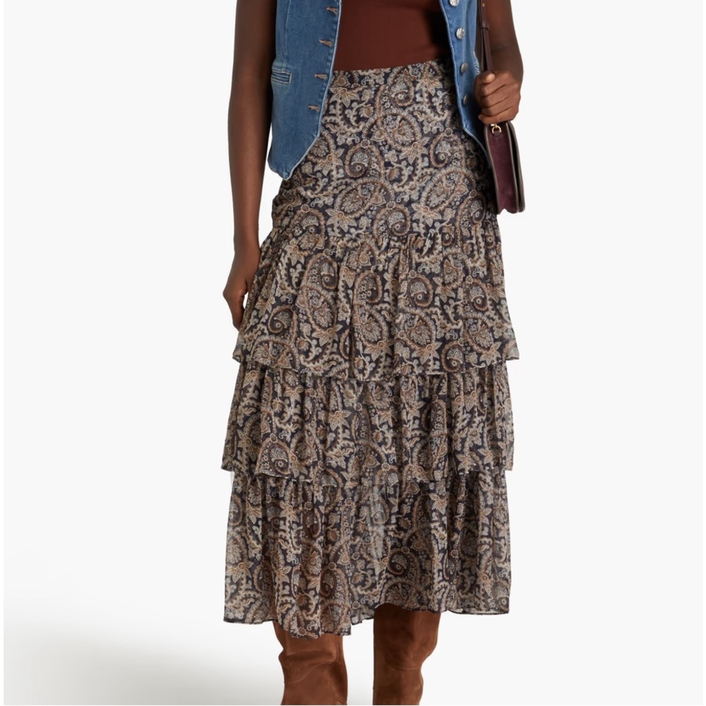 EEUC Perfect Veronica Beard Shailene Tiered Skirt Paisley Size 2 100% Silk